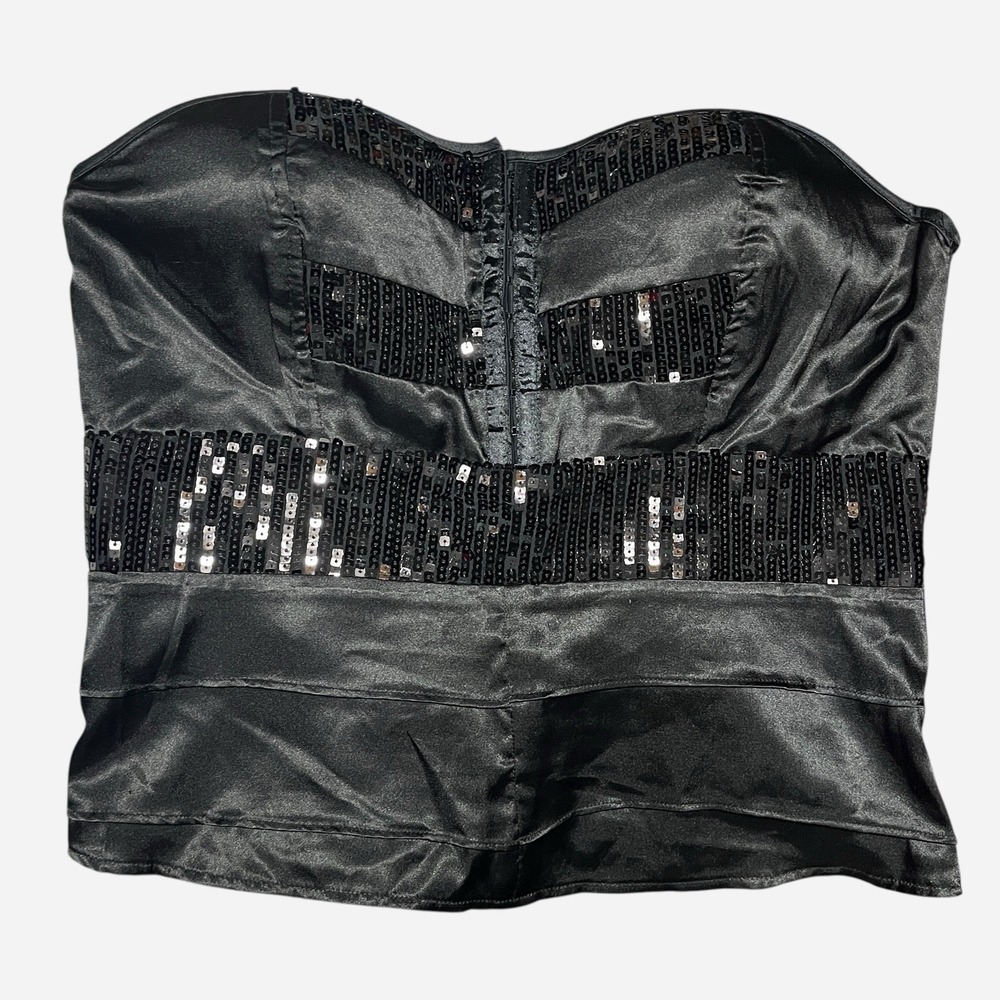 Shirley Of Hollywood Black‎ Satin Sequin Corset XL